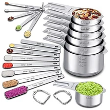 Measuring Cups and Spoons Set of 20, 7 Stainless Steel Nesting Measuring Square