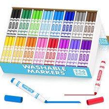 Washable Markers Bulk, Markers for Kids, 16 Assorted Colors, 256 Count, Broad...