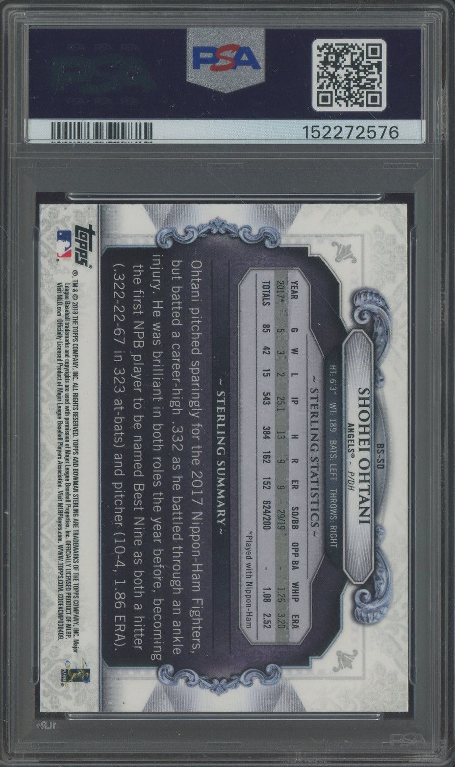 2018 Bowman Chrome Sterling Continuity Shohei Ohtani Angels RC Rookie PSA 9 view 2