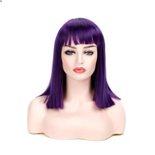 Short Straight Purple Wig with Bangs Natural Looking Heat Resistant Hair Cosp...