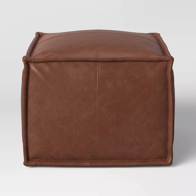 Pouf Earl Faux Leather French Seam Ottoman Caramel - Project 62