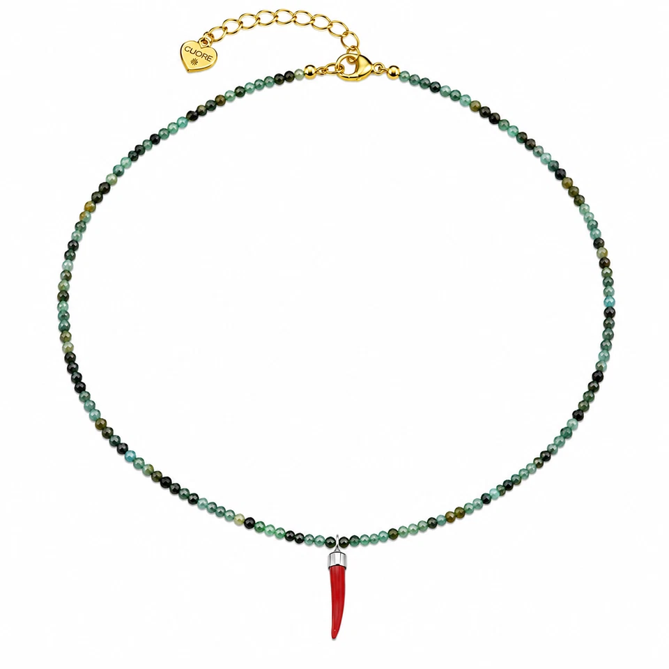 Collier en turquoise d'Afrique, cor en corail et fermeture en acier - Photo 1/1