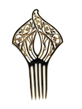 Vintage Art Nouveau Style Floral Statement Large Hair Comb Black Gold Tone