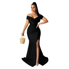 LATEST DESIGN Black Off Shoulder Short Sleeve Bodycon Maxi Evening Dress Size 8