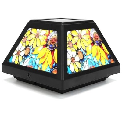Solar Post Cap Lights -x5x5, 6x6 Fence Post Solar Lights Lampshade, 4 Sunflower