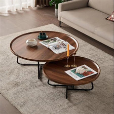 Nesting Coffee Table Set of 2, round Center Table with Non Slip Feet Side,End Ta