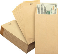 100 Pack Kraft Cash Envelopes 6.5 x 3.5 Self Seal Money Budget Organizer