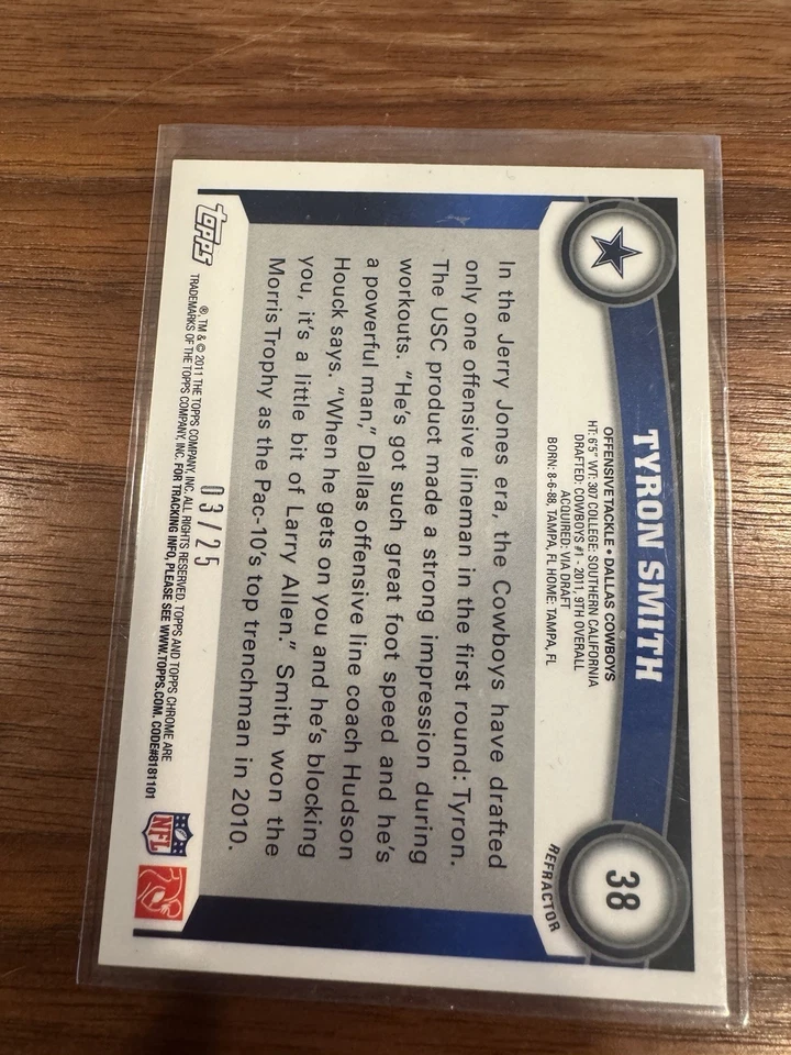 2011 Topps Chrome - Tyron Smith #38 Red Refractor (RC) /25 - Image 2 of 2