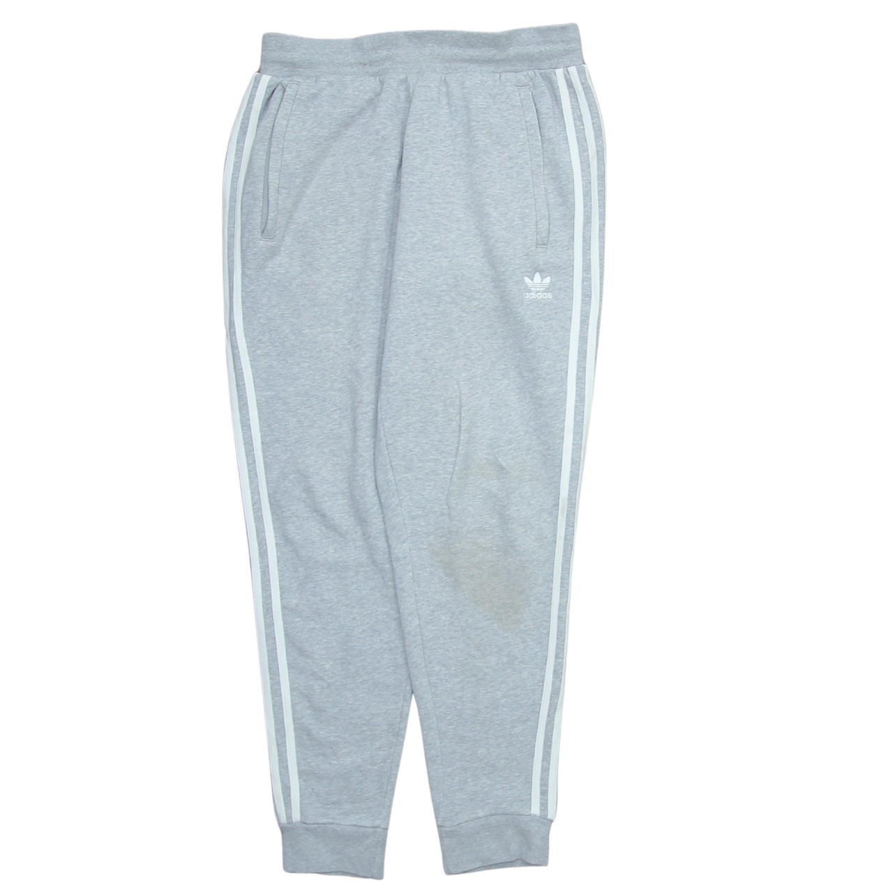 Adidas Mens Joggers Grey Fleece Three Stripe Trefoil Logo Cuffed Sweatpants M