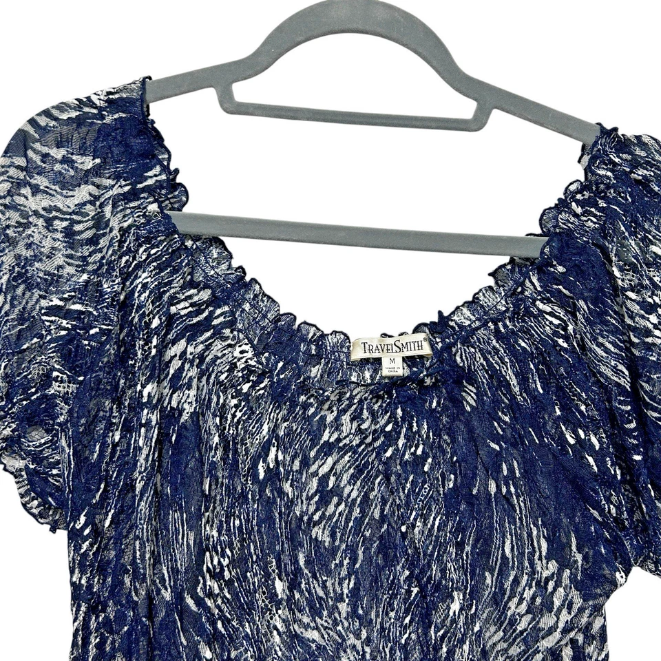 Top de malla TravelSmith para mujer M azul marino abstracto arrugado transparente Y2K retro caprichoso Foto 4 de 4