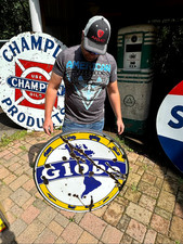 Vintage old Porcelain GLOBE Oil Gas Gasoline 30 Inch Sign in Ring 2 sided Auto