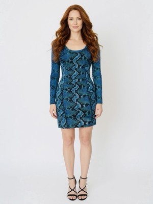 blue leopard print bodycon dress Tracy Reese Black Snake Animal Scoop Neck Size P fashion design mens short sleeves shirt skimming maxi length Joelle Olivia by La Size:US Size 26W