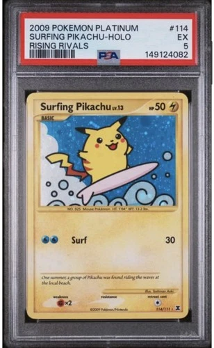 2009 Pokemon SURFING PIKACHU 114/111 Rising Rivals Cosmos Holo Secret Rare PSA 5