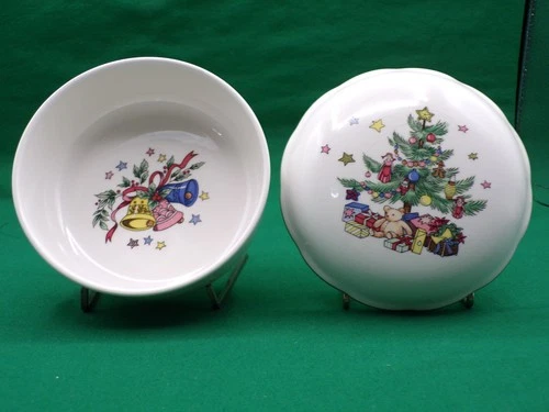 New Vintage Christmastime Nikko Covered Bon Bon Dish Christmas Tree Bells 5" K25