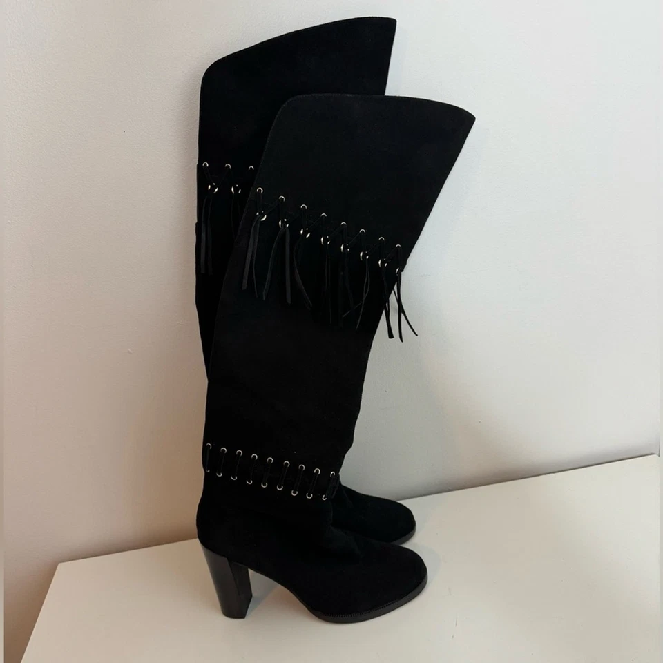 Rebecca Minkoff Women's Bardot Fringe Tall knee high Western Boots black 8.5 - Image 4 of 4