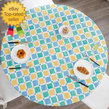 Round Vinyl Fitted Table cloth with Flannel Backing Elastic Edge Design Cover
