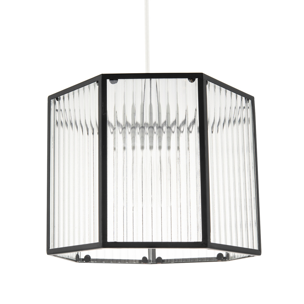 Vintage Industrial Lantern Pendant Shade in Black with Ribbed Glass by Happy ...