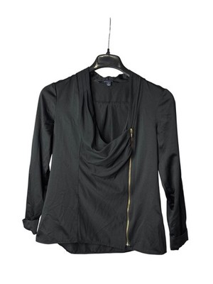 Chadwicks Womens Blouse Top Size 8 Black Satin Zipper Front 