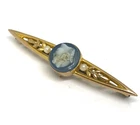 Antique 9ct Victorian- Era Bar Brooch with Blue Enamel 1880 2" Total weight 2.5g