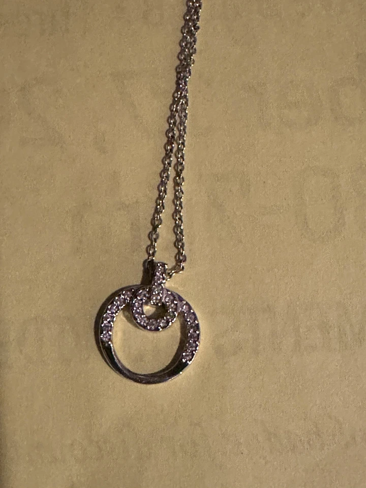 Collar Swarovski Doble Círculo Pavé Cristal Colgante Rodio Tono Plata 21" Foto 2 de 4