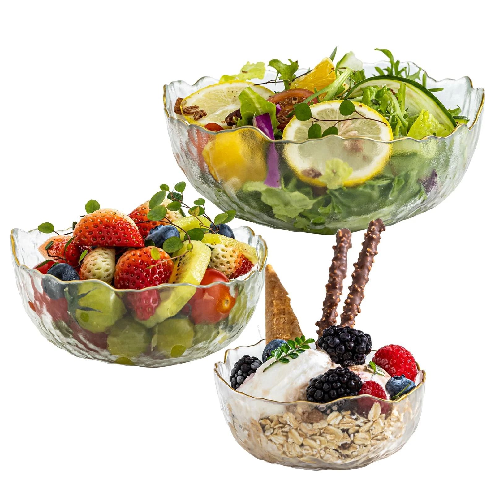 Glass Salad Bowl salads Set of 3 – Vintage Phnom Penh Mixing Bowls,for Fruits...
