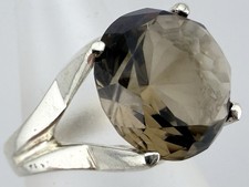 FR SIGNED 925 STERLING SILVER SMOKY QUARTZ SOLITAIRE SZ 7 RING K128D