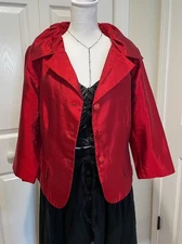 Vtg Victor Costa Womens Red Silk Blazer Size 10 Glam Romantic Indie Holiday Luxe