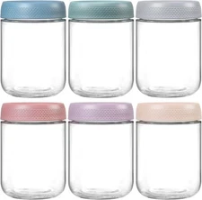 NETANY 6-pack 16 oz Overnight Oats Containers with Lids, Glass Multicolor 