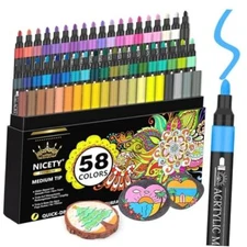 NICETY Acrylic Paint Pens Paint Markers, 3mm Medium Tip Point Acrylic 58 Colors