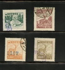 J009  Korea  1954  tortoise Sika Deer  perf 12 1/2   4v.  used