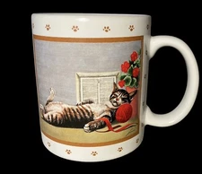 Vtg 1986 Cute Cat Cup Vandor Lowell Herrero Coffee Mug Paw Prints Yarn Japan