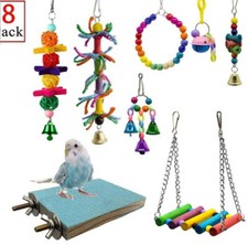 8pcs Bird Ladder Swing Toys Play Set fun Colorful Hanging Bells for Bird Cages