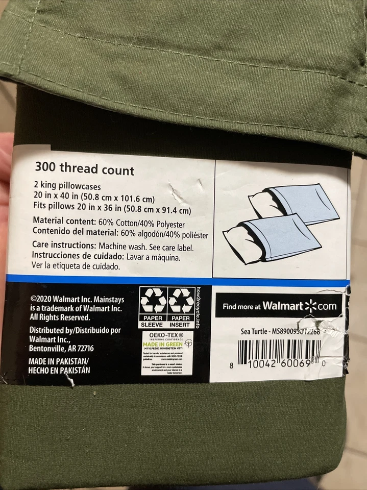 New! Mainstay 300 thread count King size Pillow Case 2 pcs Set color green - Image 4 of 4