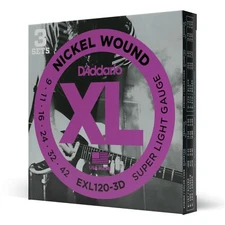 Three sets D'Addario EXL120 Nickel Wound Electric Guitar Strings; 9-42 3-Pack
