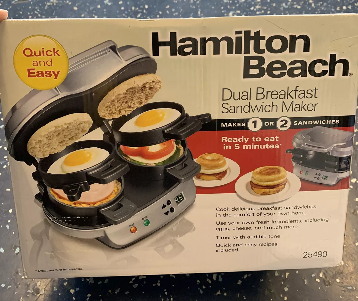 Hamilton Beach Dual Breakfast Sandwich Maker Silver Matte 1200 W Non-Stick  Timer 768421122601