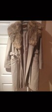 Savoir Womens Belted Long Coat With Fur Grey/beige Uk Size 16