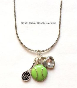 Authentic Tennis Racquet Necklace 18" Ball Game Heart Enamel Silver Gold Plated