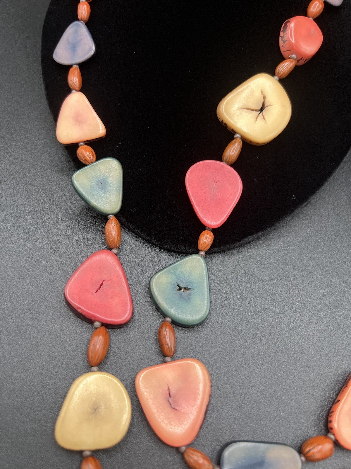 Multi Colored Flat Disc Long Beaded Necklace - image 5