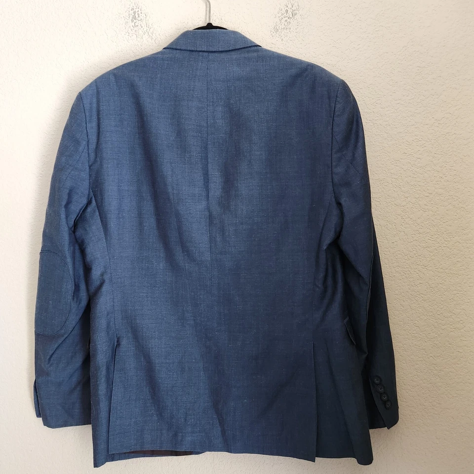 Andrew Marc Blazer 38S Wool Linen Sports Coat Elbow Patch Double Vent Blue - Image 4 of 4