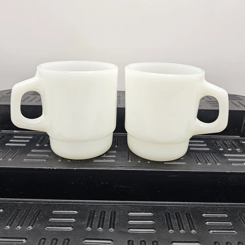 Vintage Anchor Hocking Fire King D Handle White Coffee Cup Mug Lot of 2