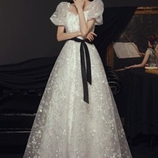 Women Princess Graduation Ceremony Dress Mesh Ball Gown Floral Belted Swing Prom