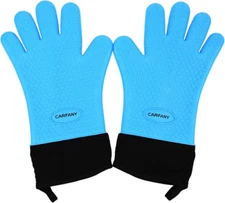 Heat Resistant Grilling Gloves for BBQ Silicone and Cotton Double-Layer Blue 