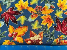 Tina Scrap 9"x21" Harvest Leaves Fall Autumn Gold Metallic Acorn Cotton Fabric