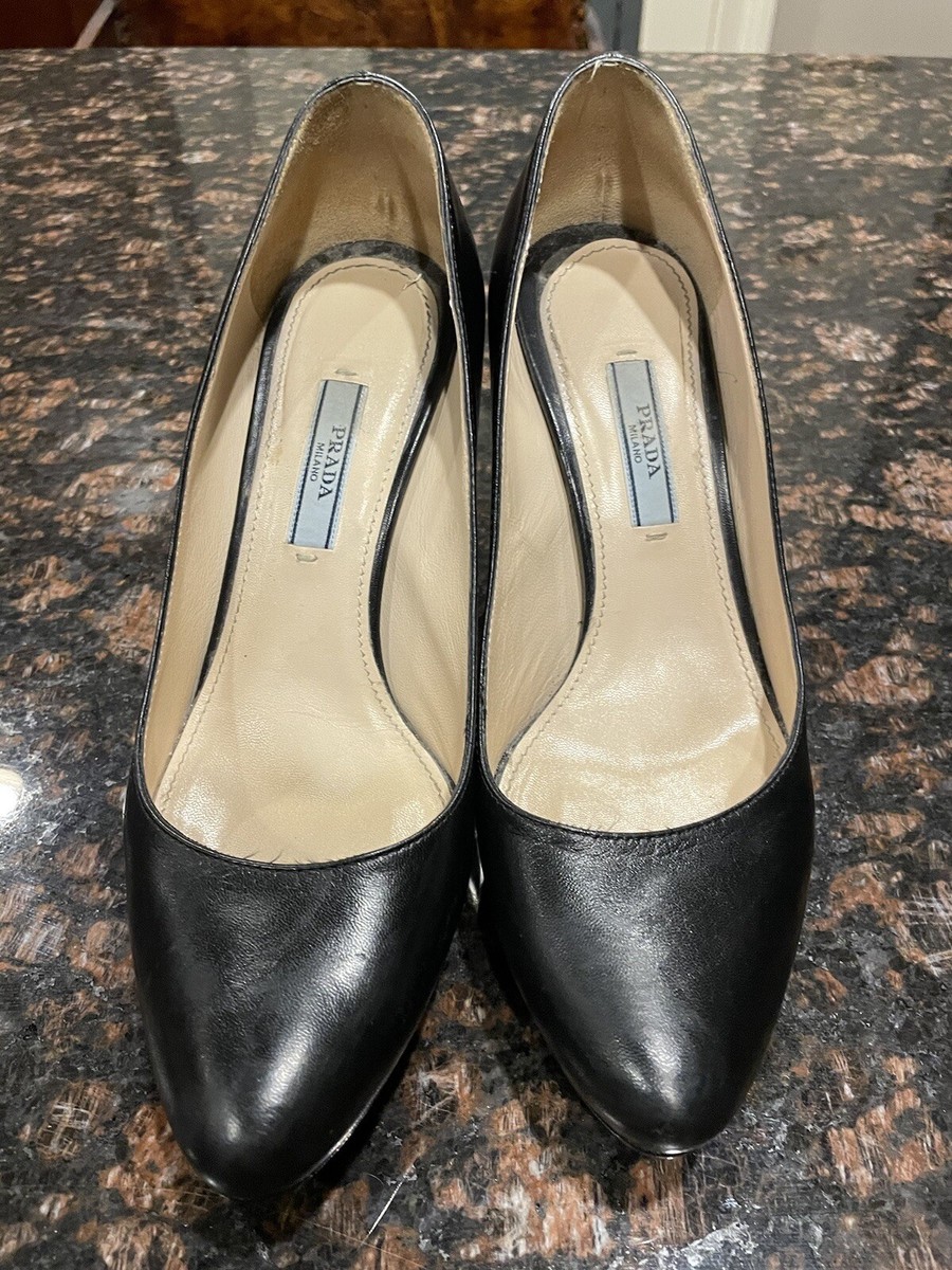 Prada Women's High Heels Shoes Platform Black Leather 36.5 Prada Women's High Heels Shoes Platform Black Leather 36.5