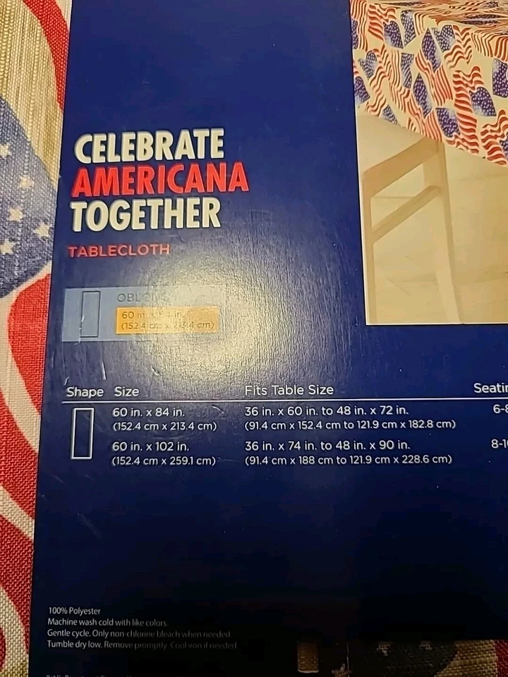 Celebrate Americana Together American Flag Print Tablecloth 60x84 Oblong NWT - Image 2 of 4