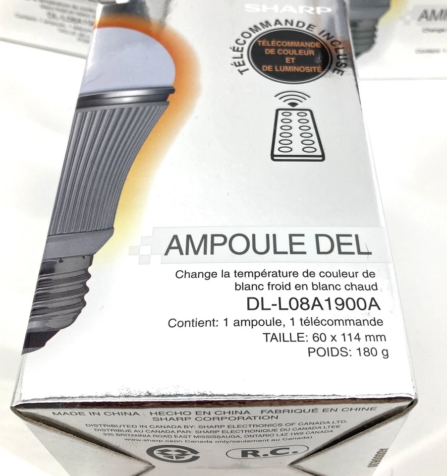 Sharp A19 Color Changing LED Light Bulb With Remote New In Box DL-L08A1900A - Image 2 of 4