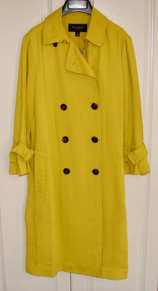 NWT Ann Taylor sz Petite Large yellow linen blend double breasted trench coat - Image 3 of 4