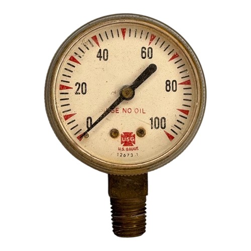 Vintage USG 2-1/2" 100 PSI Manometer Messing abgeschrägte Glasfläche Steampunk