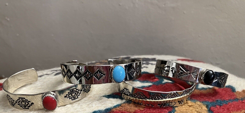 Navajo, Bracelet Turquoise, Coral, by M C Silversmith nickel silver7" Lot Of 3 - Picture 4 of 5