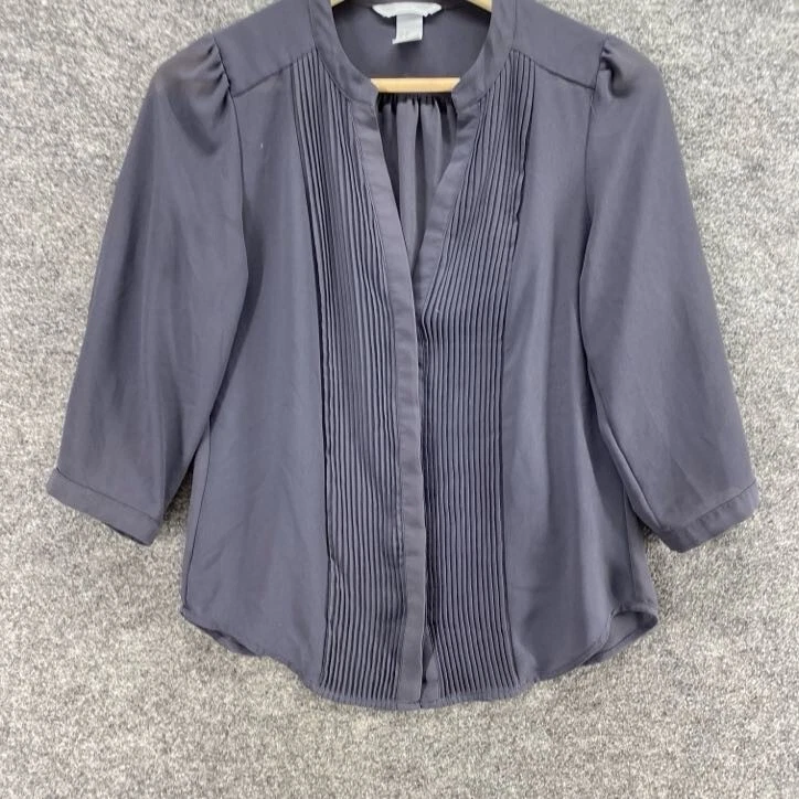 Camisa H&M Mujer 2 Gris Abotonada Cuello en V Plisada Manga 3/4 Transpirable Informal Foto 4 de 4